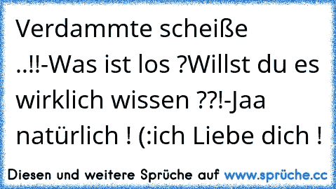 Verdammte scheiße ..!!
-Was ist los ?
Willst du es wirklich wissen ??!
-Jaa natürlich ! (:
ich Liebe dich ! ♥