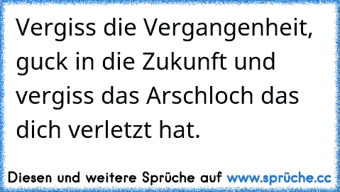 Vergiss die Vergangenheit, guck in die Zukunft und vergiss das Arschloch das dich verletzt hat.