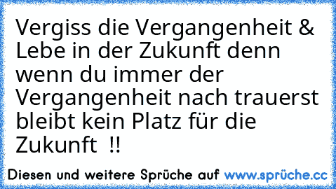 Vergiss die Vergangenheit & Lebe in der Zukunft denn wenn du immer der Vergangenheit nach trauerst bleibt kein Platz für die Zukunft ♥ !!