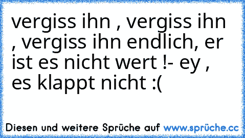 vergiss ihn , vergiss ihn , vergiss ihn endlich, er ist es nicht wert !
- ey , es klappt nicht :(