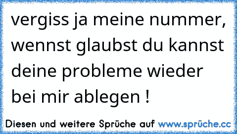 vergiss ja meine nummer, wennst glaubst du kannst deine probleme wieder bei mir ablegen !