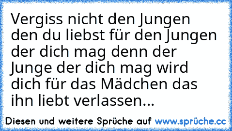 Vergiss nicht den Jungen den du liebst für den Jungen der dich mag denn der Junge der dich mag wird dich für das Mädchen das ihn liebt verlassen... 