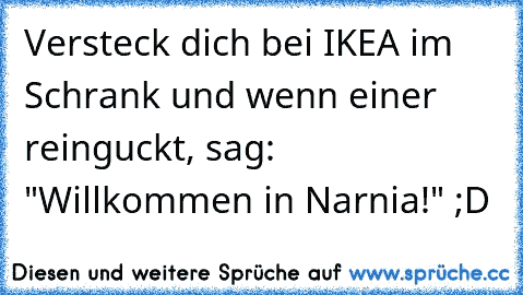 Versteck dich bei IKEA im Schrank und wenn einer reinguckt, sag: "Willkommen in Narnia!" ;D