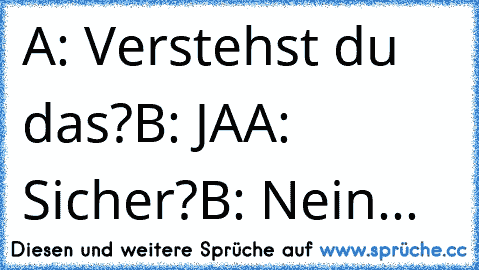 A: Verstehst du das?
B: JA
A: Sicher?
B: Nein...