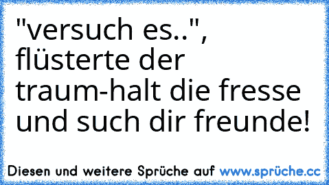 "versuch es..", flüsterte der traum
-halt die fresse und such dir freunde!