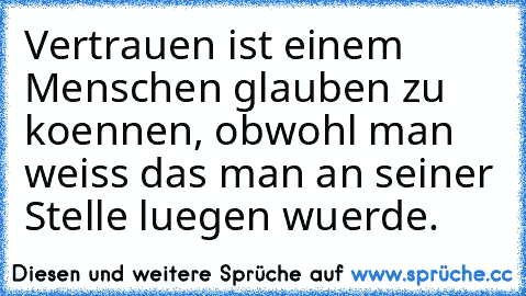 Vertrauen ist einem Menschen glauben zu koennen, obwohl man weiss das man an seiner Stelle luegen wuerde.