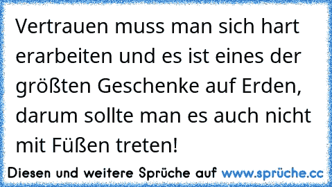 Vertrauen muss man sich hart erarbeiten und es ist eines der größten Geschenke auf Erden, darum sollte man es auch nicht mit Füßen treten!