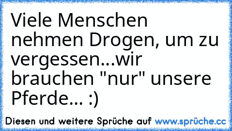 Viele Menschen nehmen Drogen, um zu vergessen...wir brauchen "nur" unsere Pferde... :)