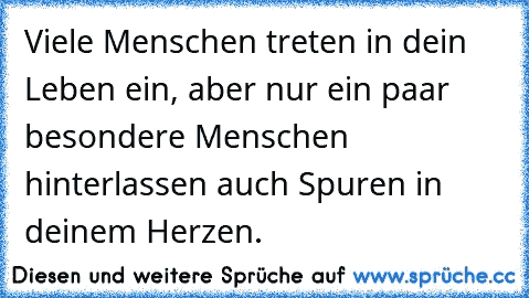 Viele Menschen treten in dein Leben ein, aber nur ein paar besondere Menschen hinterlassen auch Spuren in deinem Herzen.