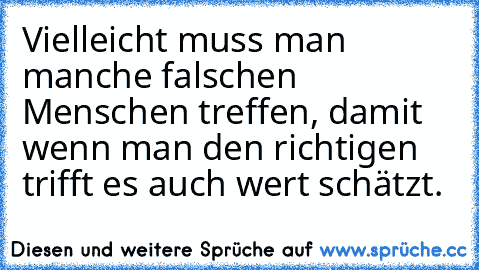 Vielleicht muss man manche falschen Menschen treffen, damit wenn man den richtigen trifft es auch wert schätzt.