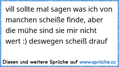 vill sollte mal sagen was ich von manchen scheiße finde, aber die mühe sind sie mir nicht wert :) deswegen scheiß drauf