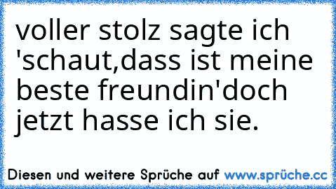 voller stolz sagte ich 'schaut,dass ist meine beste freundin'
doch jetzt hasse ich sie.