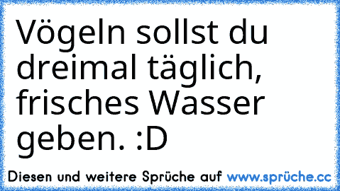 Vögeln sollst du dreimal täglich, frisches Wasser geben. :D