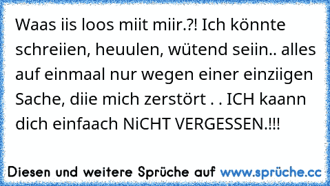 Waas iis loos miit miir.?! Ich könnte schreiien, heuulen, wütend seiin.. alles auf einmaal nur wegen einer einziigen Sache, diie mich zerstört . . ICH kaann dich einfaach NiCHT VERGESSEN.!!! ♥