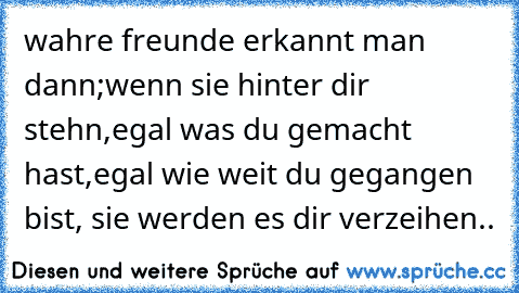 wahre freunde erkannt man dann;wenn sie hinter dir stehn,egal was du gemacht hast,egal wie weit du gegangen bist, sie werden es dir verzeihen..