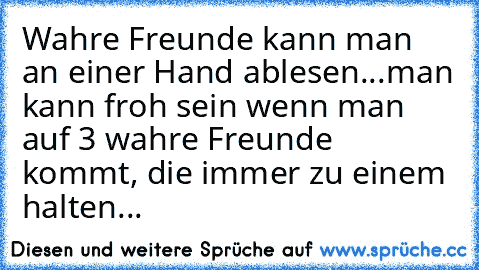 Wahre Freunde kann man an einer Hand ablesen...
man kann froh sein wenn man auf 3 wahre Freunde kommt, die immer zu einem halten... ♥