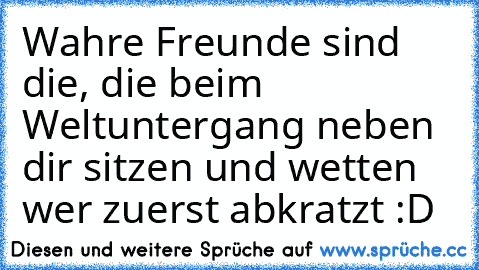 Wahre Freunde sind die, die beim Weltuntergang neben dir sitzen und wetten wer zuerst abkratzt :D