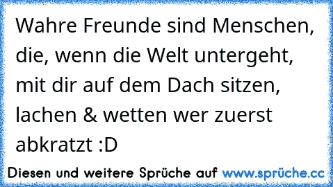 Wahre Freunde sind Menschen, die, wenn die Welt untergeht, mit dir auf dem Dach sitzen, lachen & wetten wer zuerst abkratzt :D