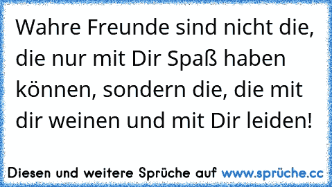 Wahre Freunde sind nicht die, die nur mit Dir Spaß haben können, sondern die, die mit dir weinen und mit Dir leiden!