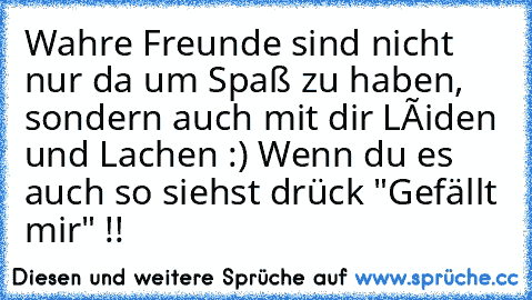 Wahre Freunde sind nicht nur da um Spaß zu haben, sondern auch mit dir Léiden und Lachen :) 
Wenn du es auch so siehst drück "Gefällt mir" !!