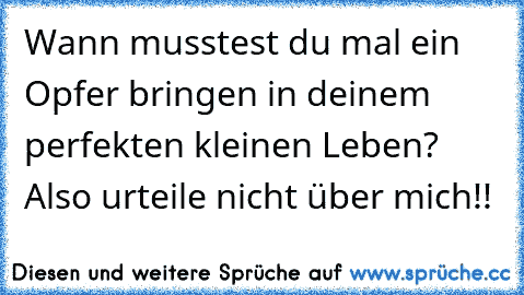 Wann musstest du mal ein Opfer bringen in deinem perfekten kleinen Leben? Also urteile nicht über mich!!