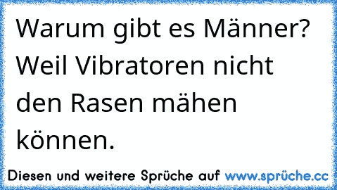 Warum gibt es Männer? Weil Vibratoren nicht den Rasen mähen können.