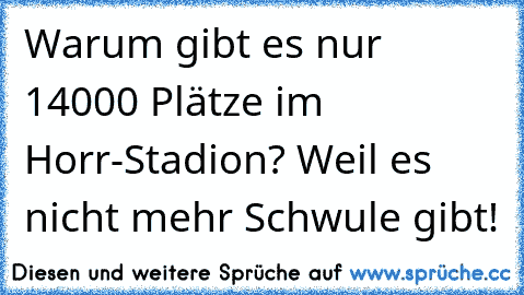 Warum gibt es nur 14000 Plätze im Horr-Stadion? Weil es nicht mehr Schwule gibt!