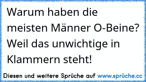 Warum haben die meisten Männer O-Beine? Weil das unwichtige in Klammern steht!