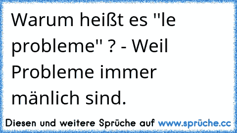 Warum heißt es ''le probleme'' ? - Weil Probleme immer mänlich sind.