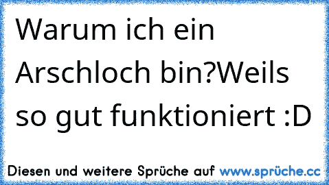 Warum ich ein Arschloch bin?
Weil´s so gut funktioniert :D