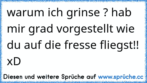 warum ich grinse ? hab mir grad vorgestellt wie du auf die fresse fliegst!! xD