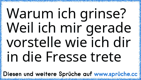 Warum ich grinse? Weil ich mir gerade vorstelle wie ich dir in die Fresse trete