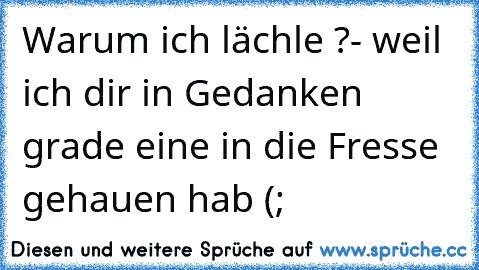 Warum ich lächle ?
- weil ich dir in Gedanken grade eine in die Fresse gehauen hab (;