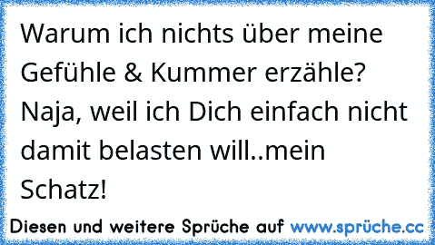 Warum ich nichts über meine Gefühle & Kummer erzähle? Naja, weil ich Dich einfach nicht damit belasten will..mein Schatz!