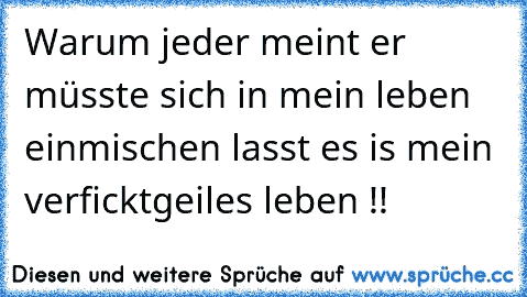 Warum jeder meint er müsste sich in mein leben einmischen lasst es is mein verficktgeiles leben !!