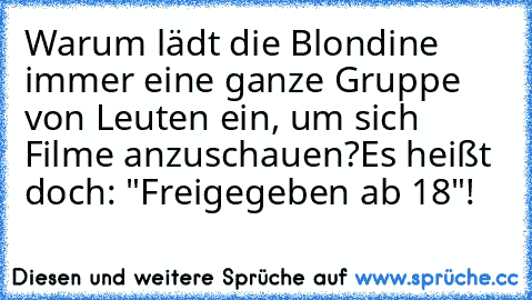 Warum lädt die Blondine immer eine ganze Gruppe von Leuten ein, um sich Filme anzuschauen?
Es heißt doch: "Freigegeben ab 18"!