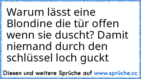 Warum lässt eine Blondine die tür offen wenn sie duscht? Damit niemand durch den schlüssel loch guckt