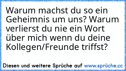 Warum machst du so ein Geheimnis um uns? Warum verlierst du nie ein Wort über mich wenn du deine Kollegen/Freunde triffst?