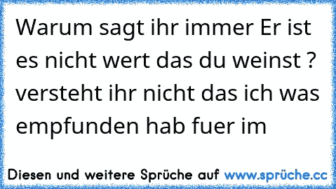 Warum sagt ihr immer Er ist es nicht wert das du weinst ? versteht ihr nicht das ich was empfunden hab fuer im