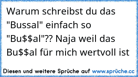 Warum schreibst du das "Bussal" einfach so "Bu$$al"?? Naja weil das Bu$$al für mich wertvoll ist