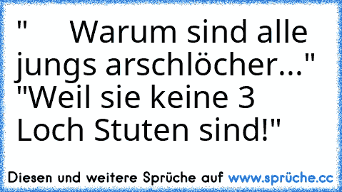 "     Warum sind alle jungs arschlöcher..." "Weil sie keine 3 Loch Stuten sind!"