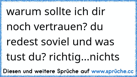 warum sollte ich dir noch vertrauen? du redest soviel und was tust du? richtig...nichts