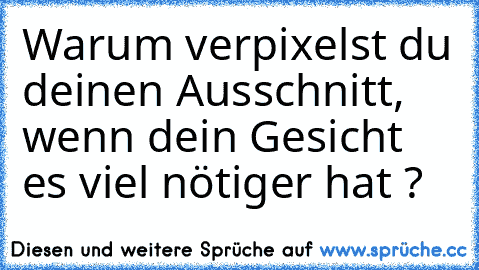 Warum verpixelst du deinen Ausschnitt, wenn dein Gesicht es viel nötiger hat ?