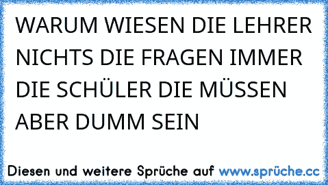 WARUM WIESEN DIE LEHRER NICHTS DIE FRAGEN IMMER DIE SCHÜLER DIE MÜSSEN ABER DUMM SEIN