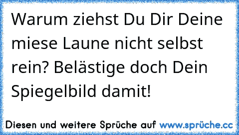 Warum ziehst Du Dir Deine miese Laune nicht selbst rein? Belästige doch Dein Spiegelbild damit!