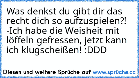 Was denkst du gibt dir das recht dich so aufzuspielen?! -Ich habe die Weisheit mit löffeln gefressen, jetzt kann ich klugscheißen! :DDD