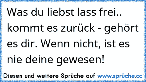 Was du liebst lass frei.. kommt es zurück - gehört es dir. Wenn nicht, ist es nie deine gewesen!