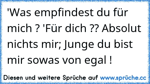 'Was empfindest du für mich ? '
Für dich ?? Absolut nichts mir; Junge du bist mir sowas von egal !