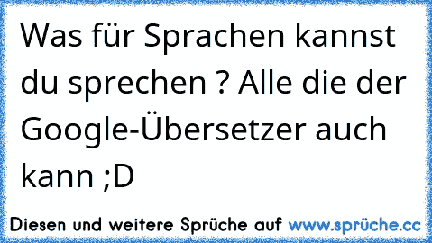 Was für Sprachen kannst du sprechen ? 
Alle die der Google-Übersetzer auch kann ;D