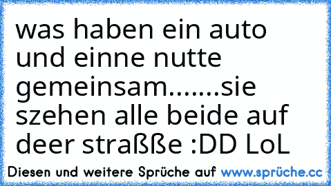 was haben ein auto und einne nutte gemeinsam...
....sie szehen alle beide auf deer straßße :DD LoL